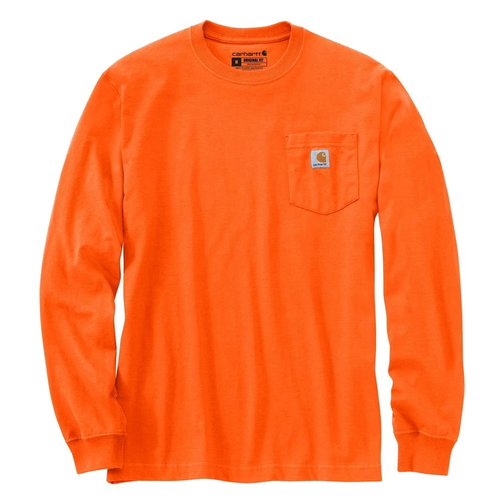 Men's Carhartt Long Sleeve Workwear Pocket T-Shirt Orange 2 Men's Carhartt Long Sleeve Workwear Pocket T-Shirt Orange - Image 2